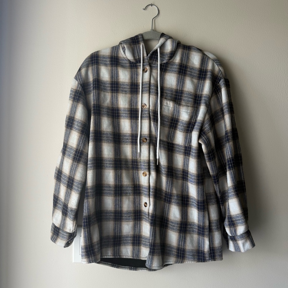SHEIN Plaid Button-Up Jacket with Hood - Picture 4 of 8